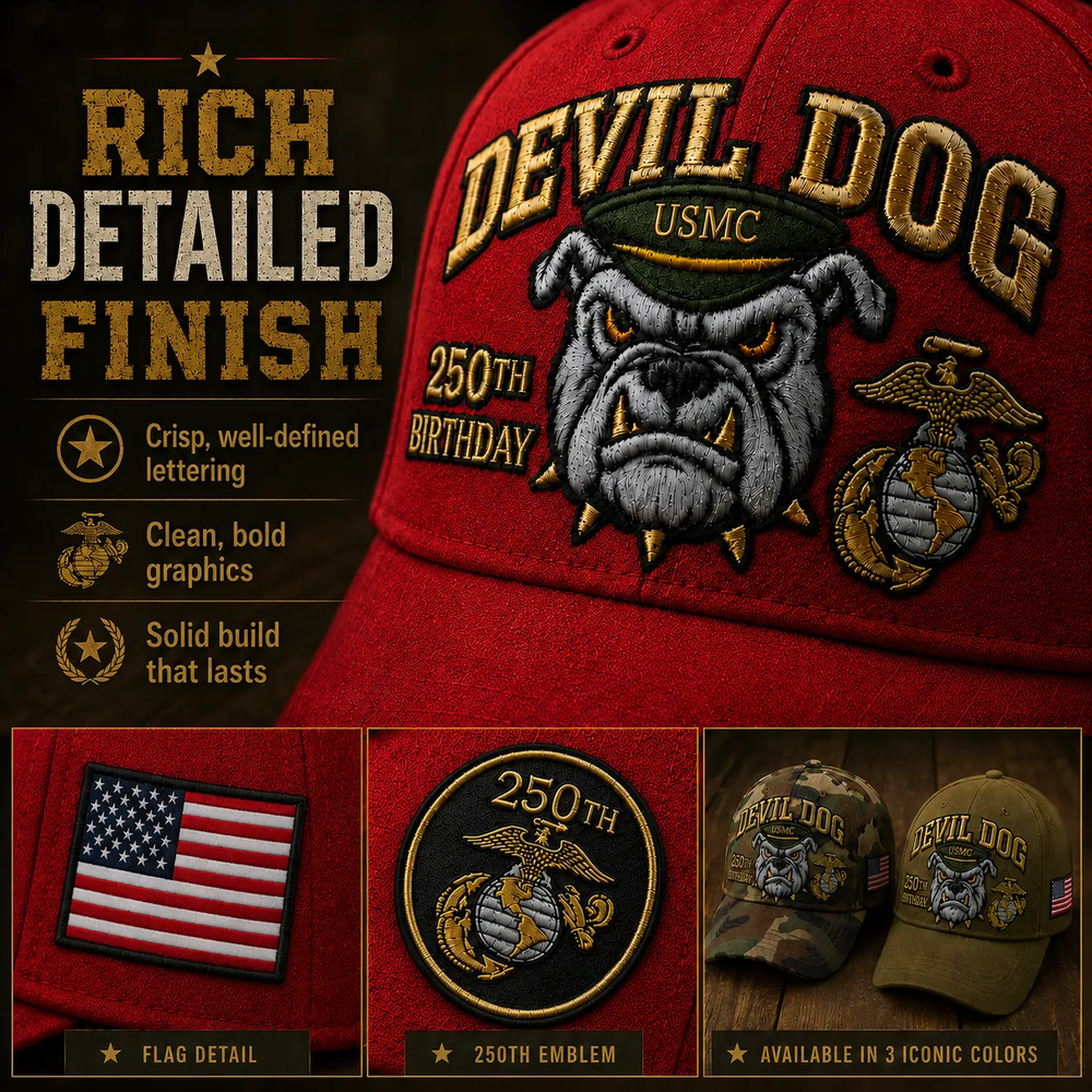 🔥 Father’s Day Sale - ❤️Handmade Devil Dog USMC 250th Birthday Commemorative Cap US